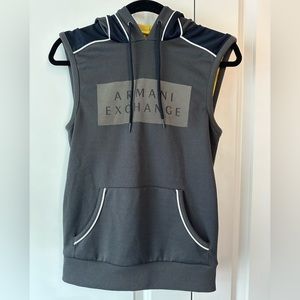 Armani Exchange Mens Gray Sleeveless Hoodie with Yellow Lining Hood (Size XS)